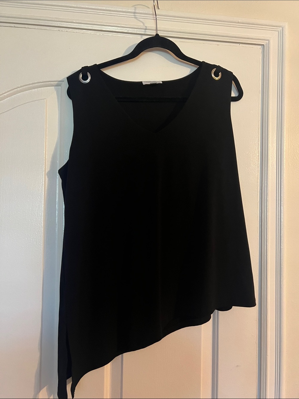 Morgan Taylor Black V-Neck Tank with Grommet Shoulder Detail